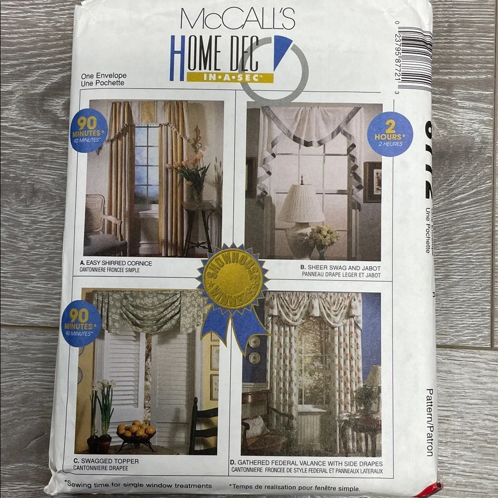 Uncut McCall’s Home Dec In A Sec Window Treatment Patterns 8078 8604 8772 9259 - Picture 9 of 16